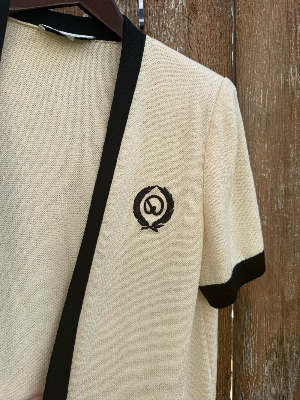 St. John Cream Beige Black Trim Open Front Short Sleeve Cardigan Jacket Medium - Picture 2 of 15
